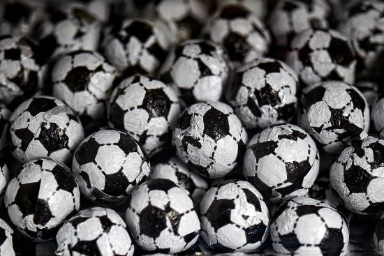 black & white chocolate footballs (wrapped)