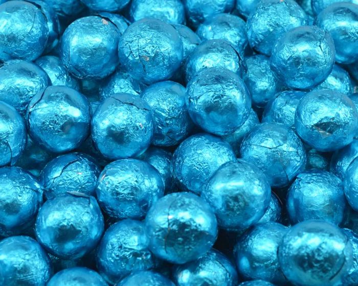 blue colour foil wrapped chocolate balls
